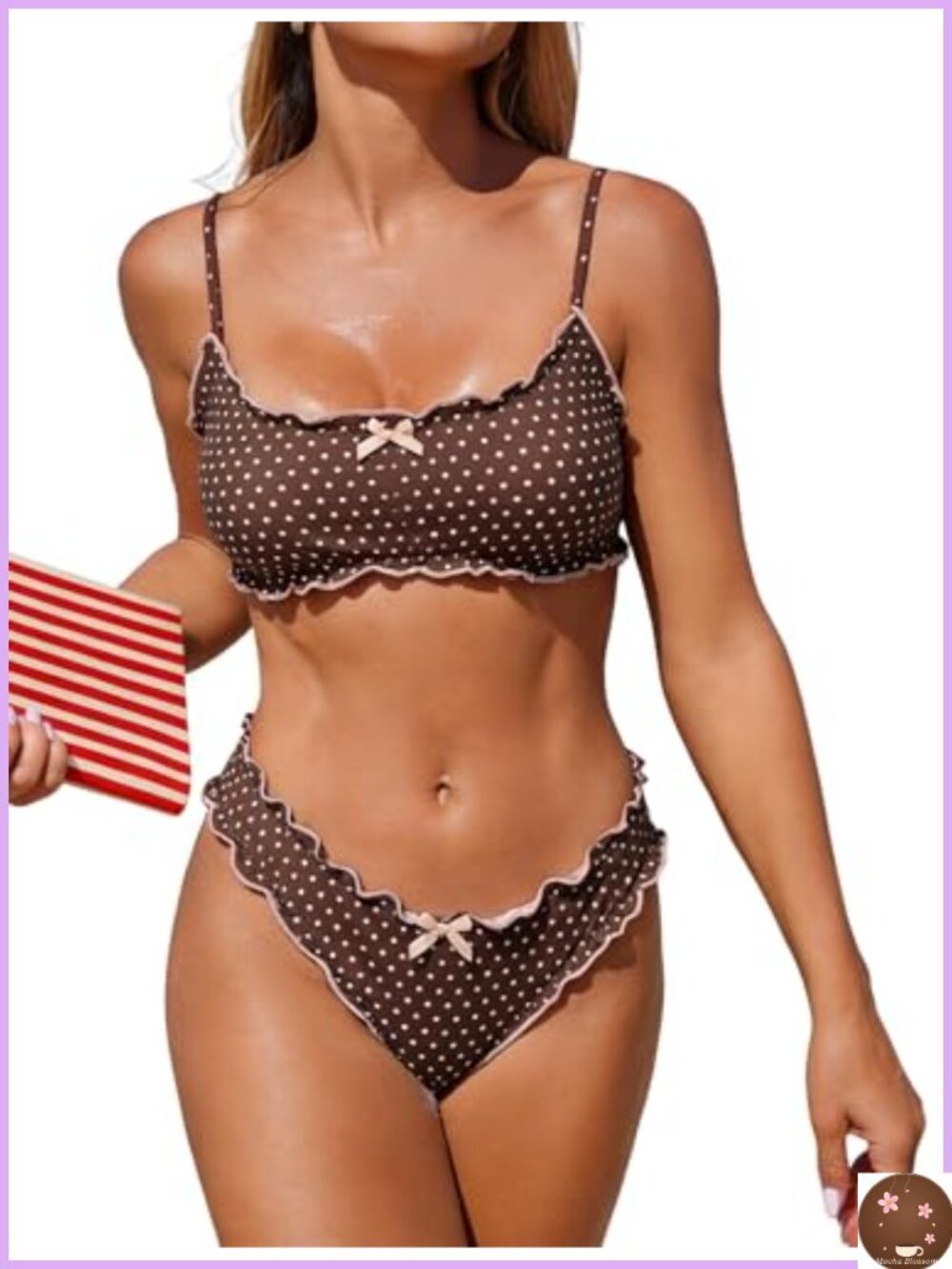 Women's Bandeau Bikini Set with Adjustable Straps, Cheeky High Cut Bottoms, 2
